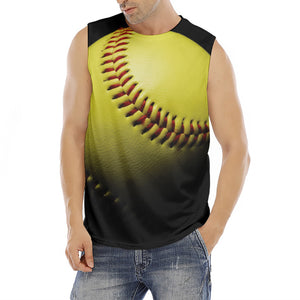 Yellow Softball Ball Print Men's Fitness Tank Top