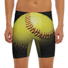 Yellow Softball Ball Print Men's Long Boxer Briefs