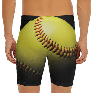 Yellow Softball Ball Print Men's Long Boxer Briefs