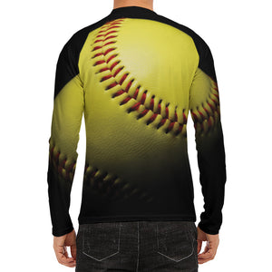 Yellow Softball Ball Print Men's Long Sleeve Rash Guard