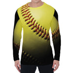 Yellow Softball Ball Print Men's Long Sleeve T-Shirt