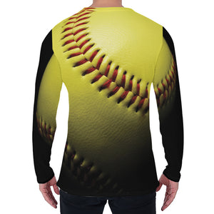 Yellow Softball Ball Print Men's Long Sleeve T-Shirt