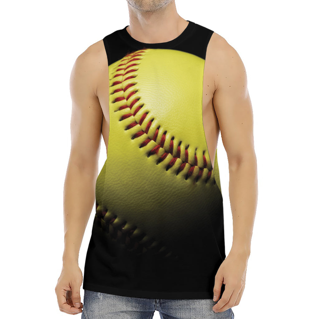 Yellow Softball Ball Print Men's Muscle Tank Top