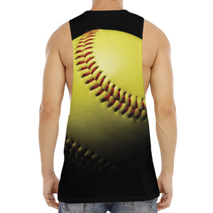 Yellow Softball Ball Print Men's Muscle Tank Top