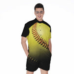 Yellow Softball Ball Print Men's Rompers