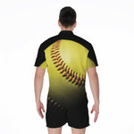 Yellow Softball Ball Print Men's Rompers