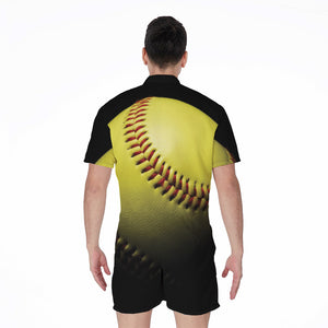 Yellow Softball Ball Print Men's Rompers