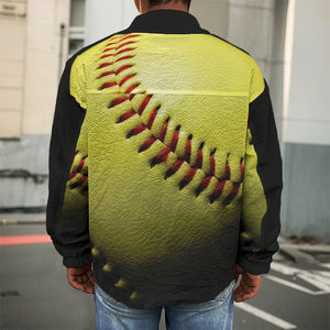 Yellow Softball Ball Print Men's Shirt Jacket