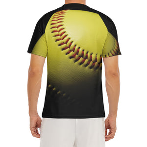 Yellow Softball Ball Print Men's Short Sleeve Rash Guard