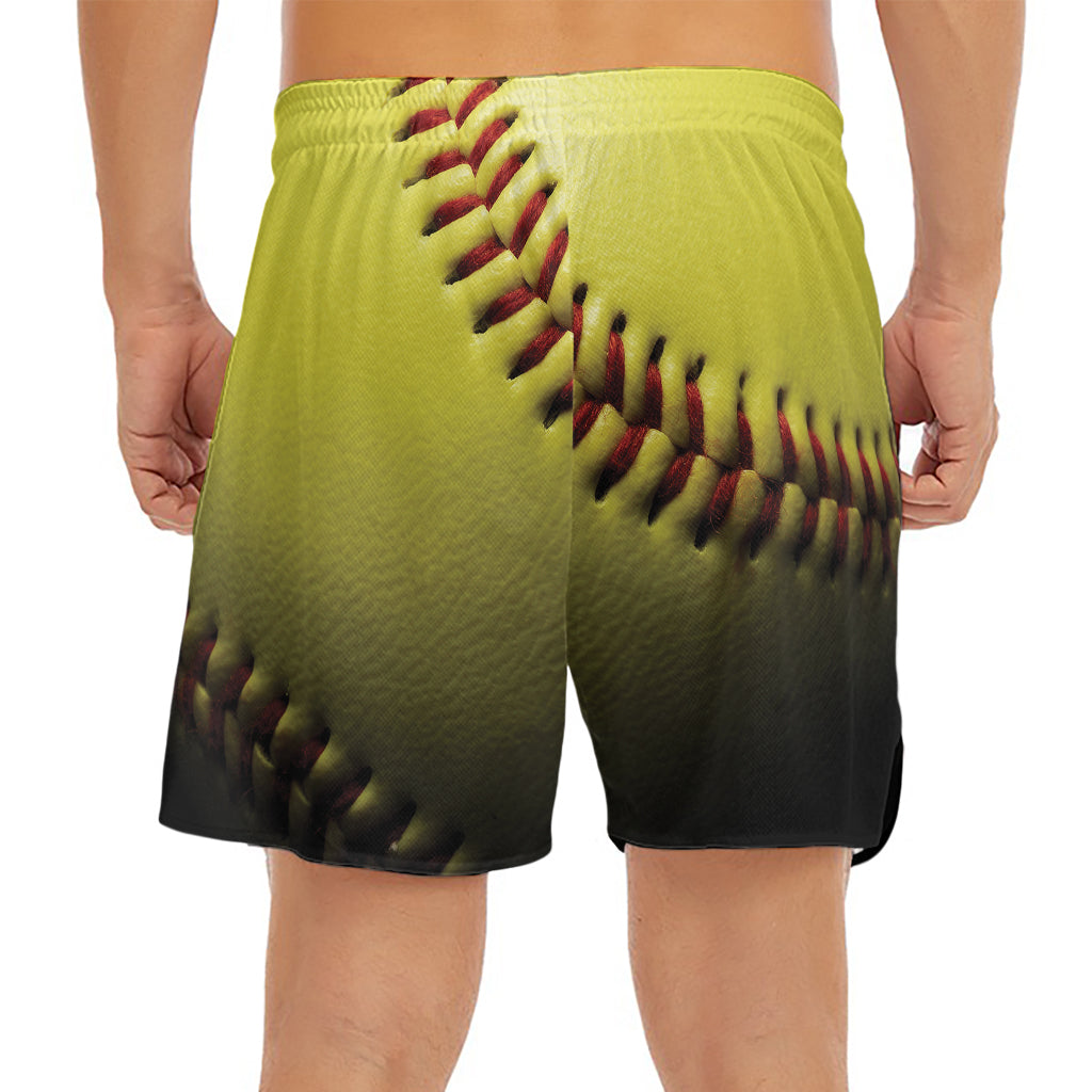 Yellow Softball Ball Print Men's Split Running Shorts