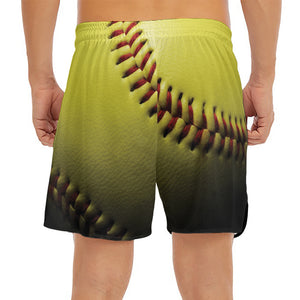 Yellow Softball Ball Print Men's Split Running Shorts