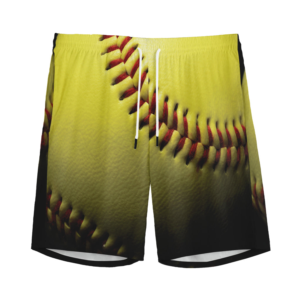 Yellow Softball Ball Print Men's Sports Shorts