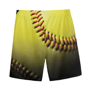 Yellow Softball Ball Print Men's Sports Shorts