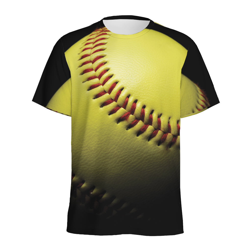 Yellow Softball Ball Print Men's Sports T-Shirt