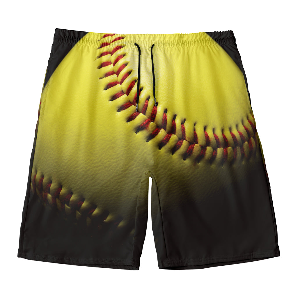 Yellow Softball Ball Print Men's Swim Trunks