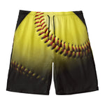 Yellow Softball Ball Print Men's Swim Trunks