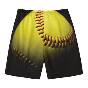 Yellow Softball Ball Print Men's Swim Trunks