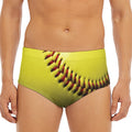 Yellow Softball Ball Print Men's Triangle Swim Briefs