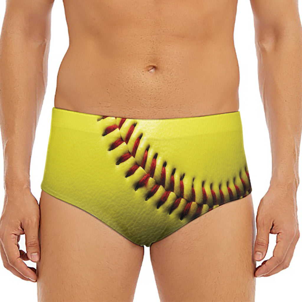 Yellow Softball Ball Print Men's Triangle Swim Briefs