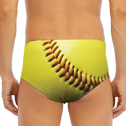 Yellow Softball Ball Print Men's Triangle Swim Briefs