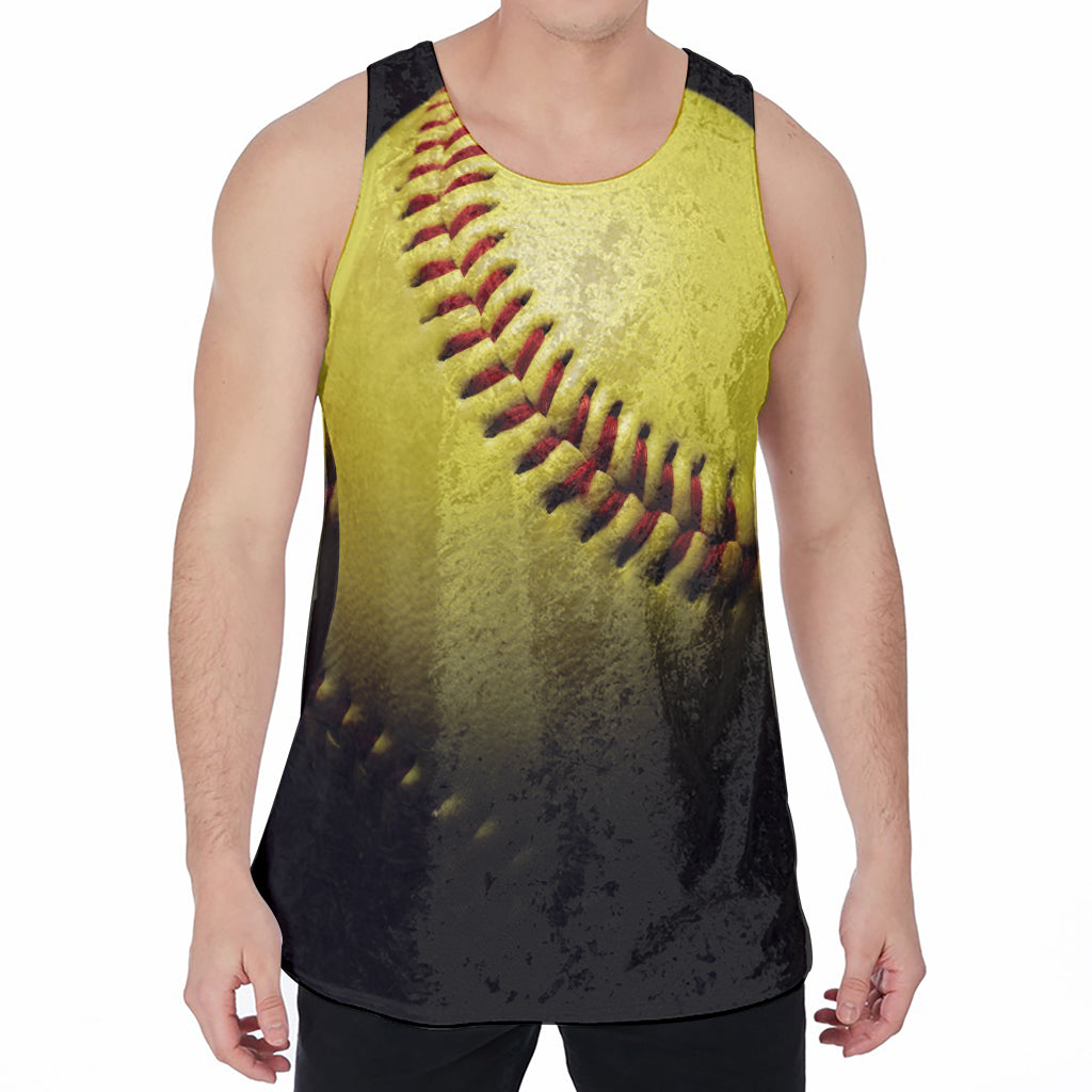 Yellow Softball Ball Print Men's Velvet Tank Top