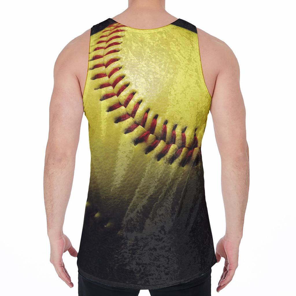 Yellow Softball Ball Print Men's Velvet Tank Top