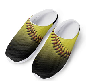 Yellow Softball Ball Print Mesh Casual Shoes