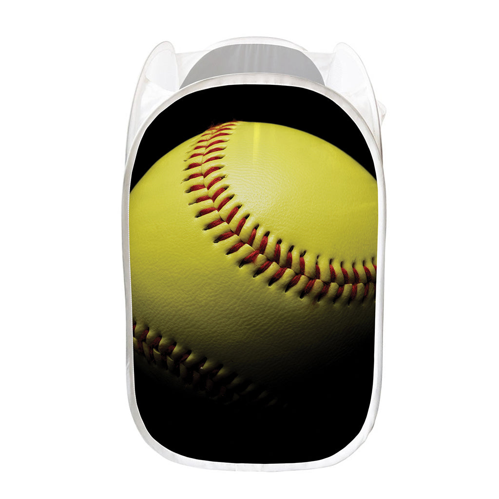 Yellow Softball Ball Print Mesh Laundry Hamper