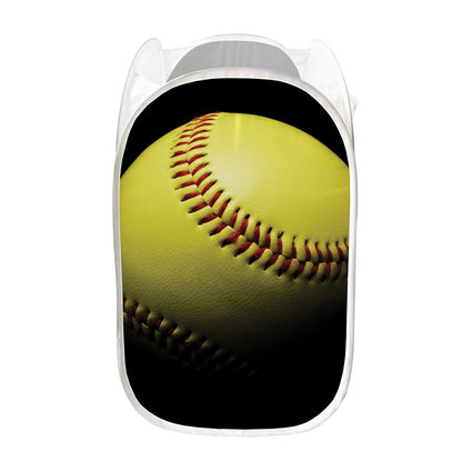 Yellow Softball Ball Print Mesh Laundry Hamper