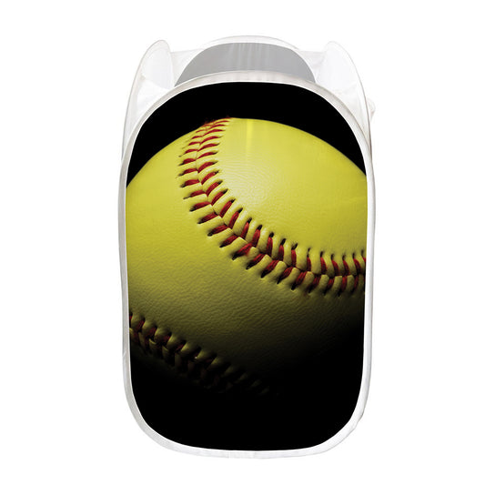 Yellow Softball Ball Print Mesh Laundry Hamper