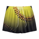 Yellow Softball Ball Print Mesh Shorts