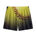 Yellow Softball Ball Print Mesh Shorts