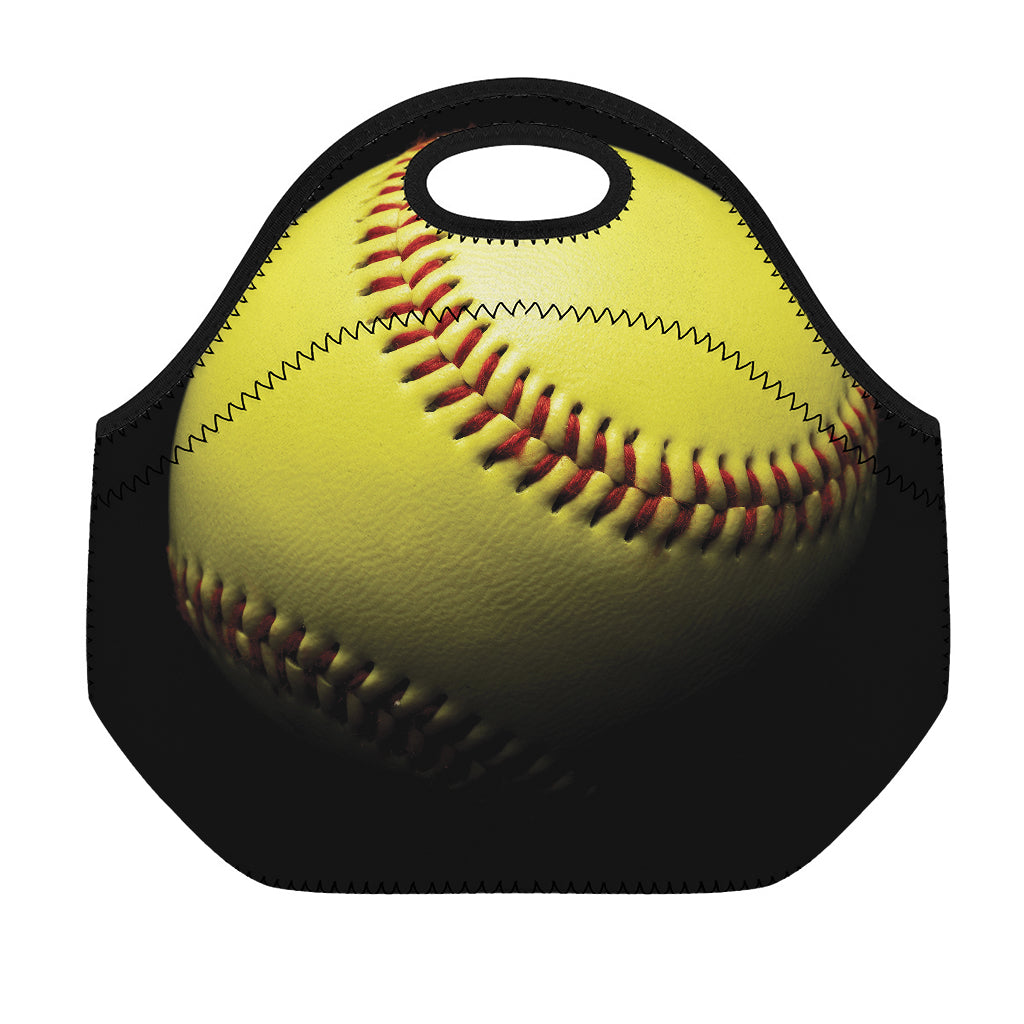 Yellow Softball Ball Print Neoprene Lunch Bag