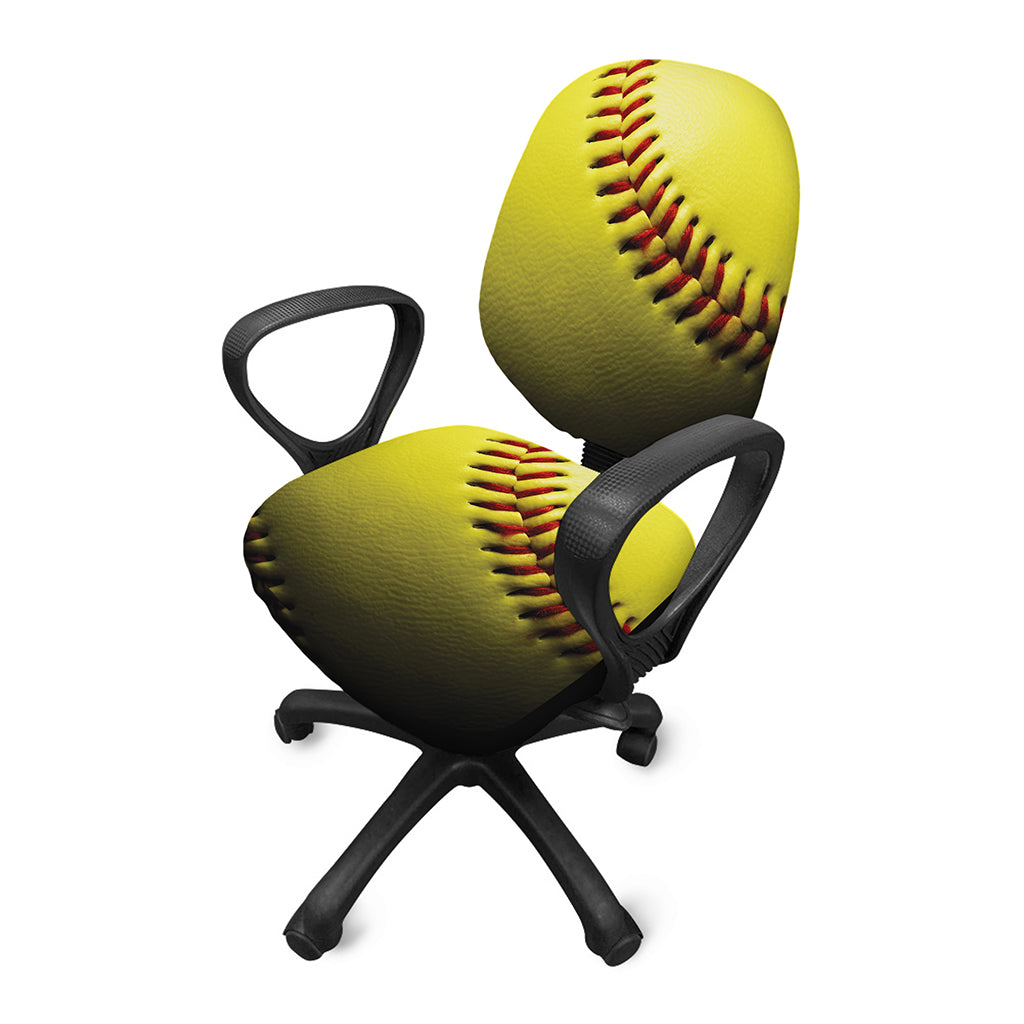 Yellow Softball Ball Print Office Chair Cover