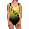 Yellow Softball Ball Print One Piece Swimsuit