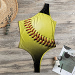 Yellow Softball Ball Print One Shoulder Bodysuit