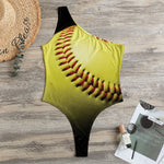 Yellow Softball Ball Print One Shoulder Bodysuit