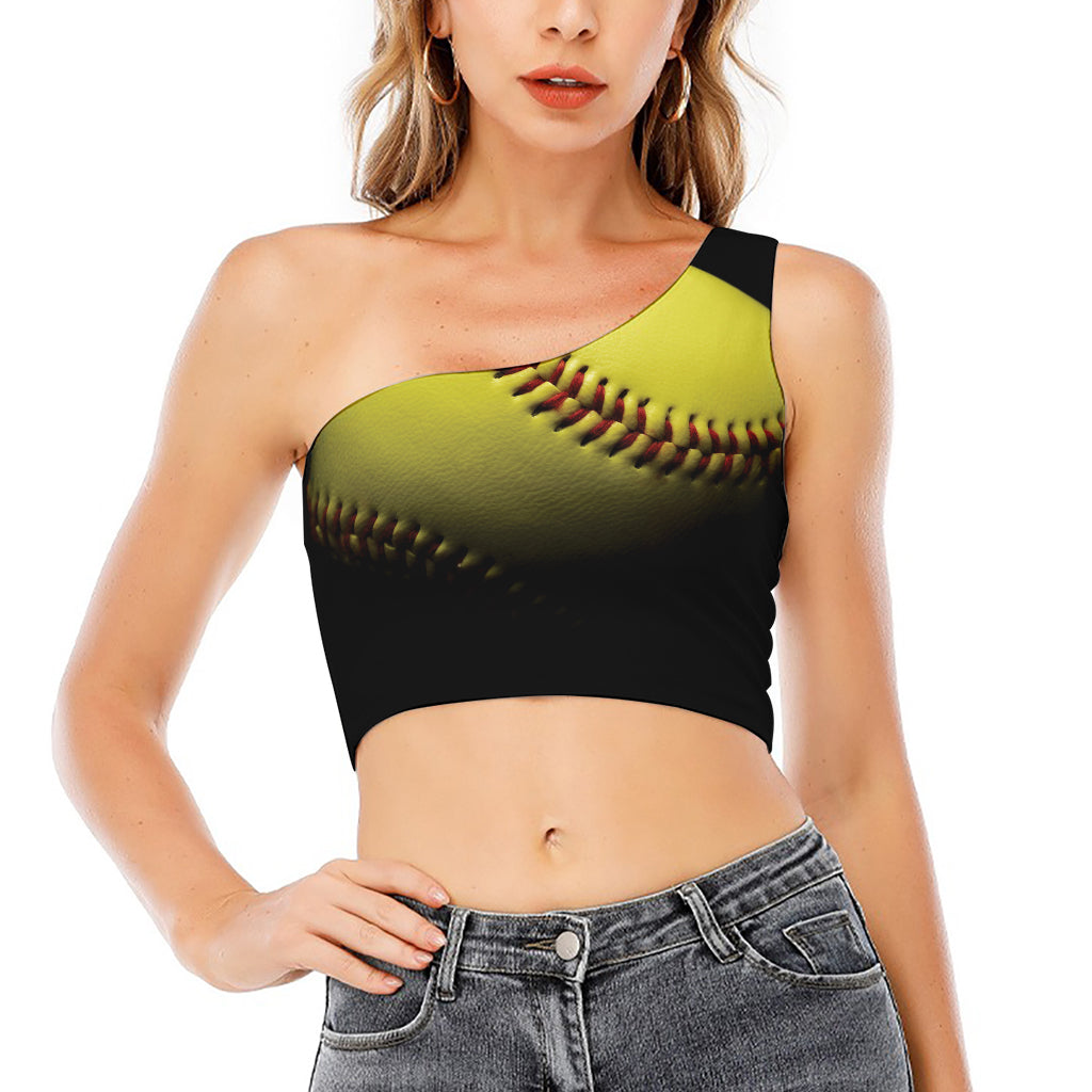 Yellow Softball Ball Print One Shoulder Crop Top