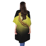 Yellow Softball Ball Print Open Front Beach Cover Up