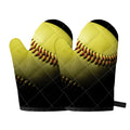 Yellow Softball Ball Print Oven Mitts