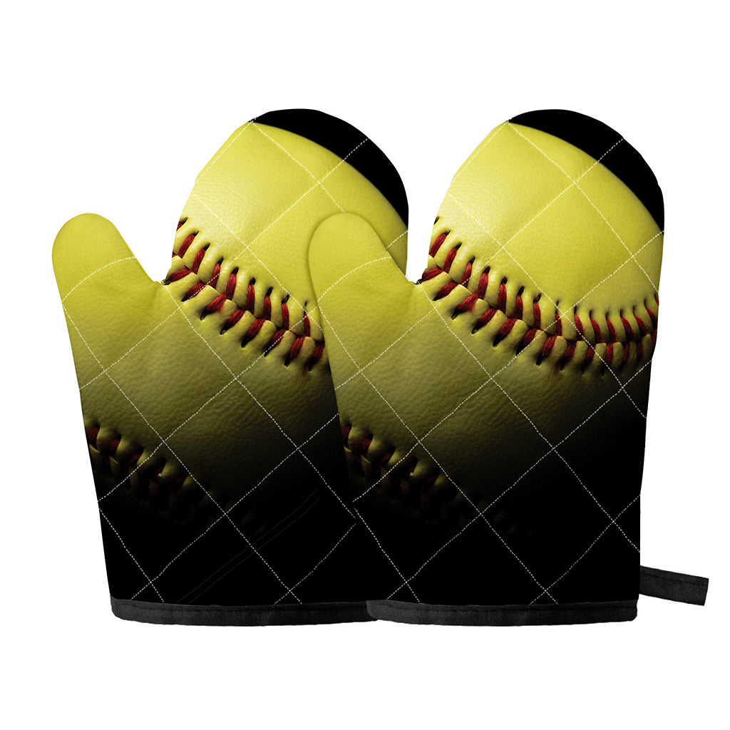 Yellow Softball Ball Print Oven Mitts