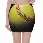 Yellow Softball Ball Print Pencil Mini Skirt