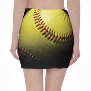 Yellow Softball Ball Print Pencil Mini Skirt