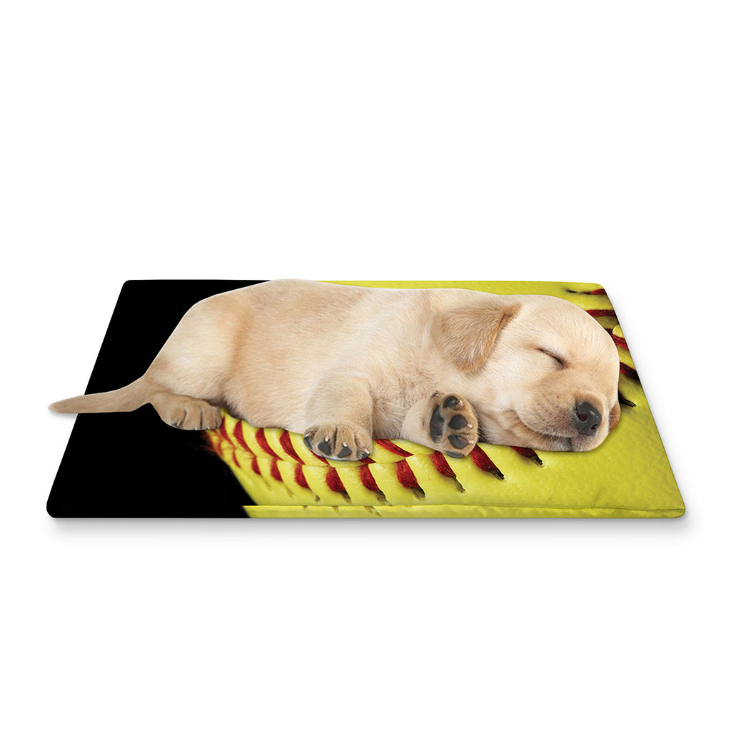 Yellow Softball Ball Print Pet Cooling Mat Cover