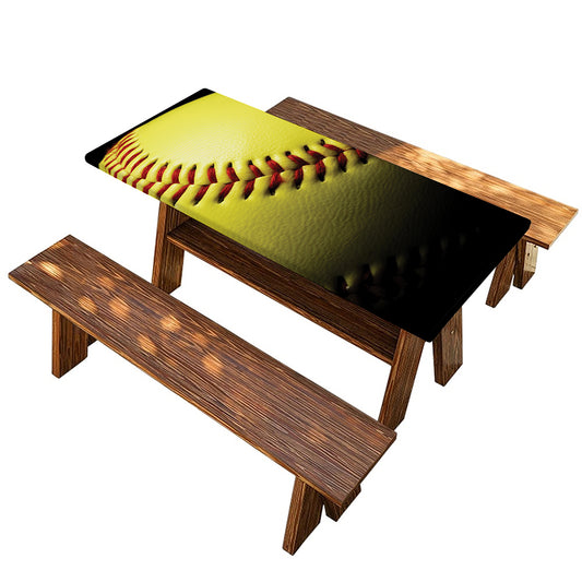Yellow Softball Ball Print Picnic Table Cover