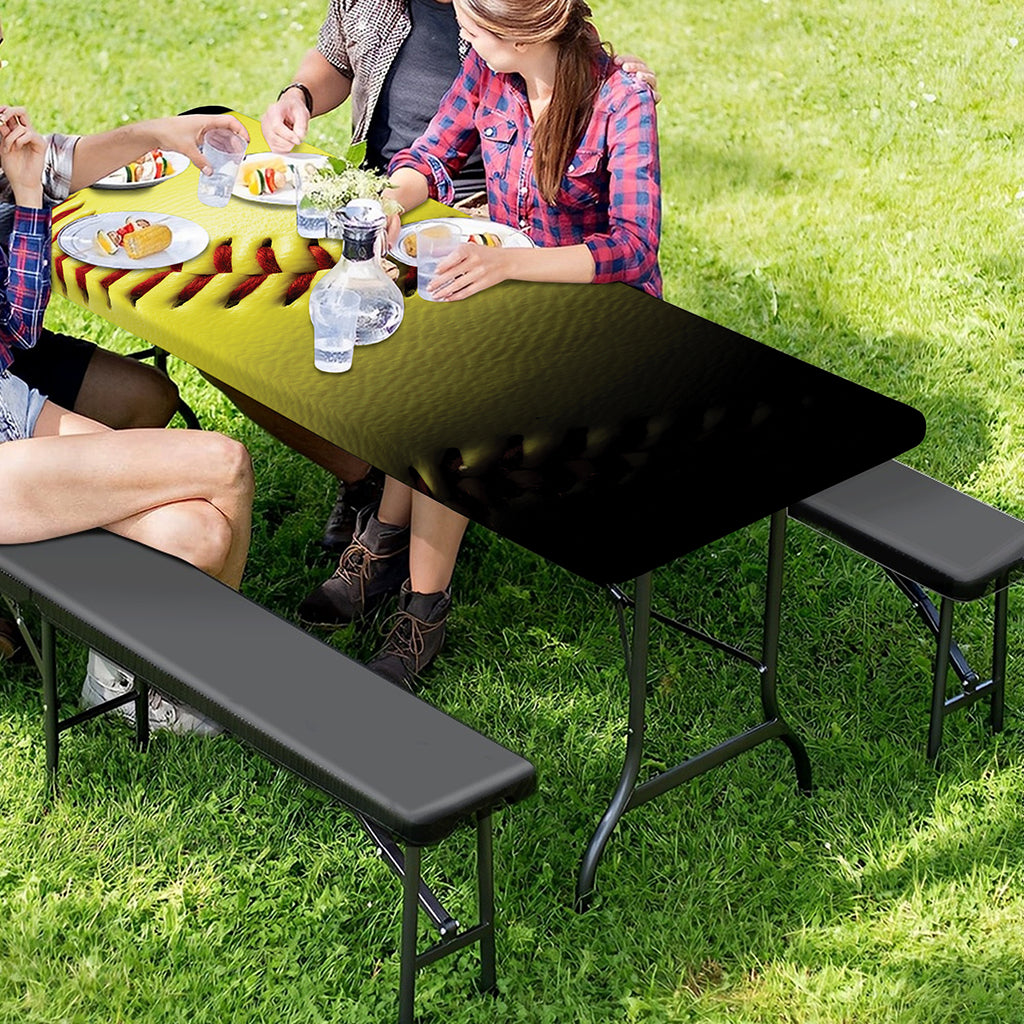Yellow Softball Ball Print Picnic Table Cover