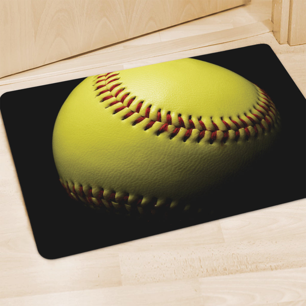 Yellow Softball Ball Print Polyester Doormat