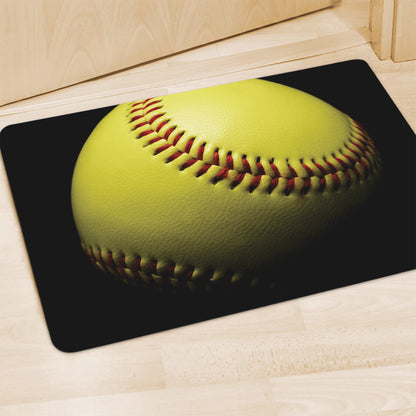 Yellow Softball Ball Print Polyester Doormat