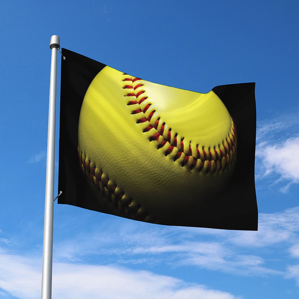 Yellow Softball Ball Print Polyester Flag