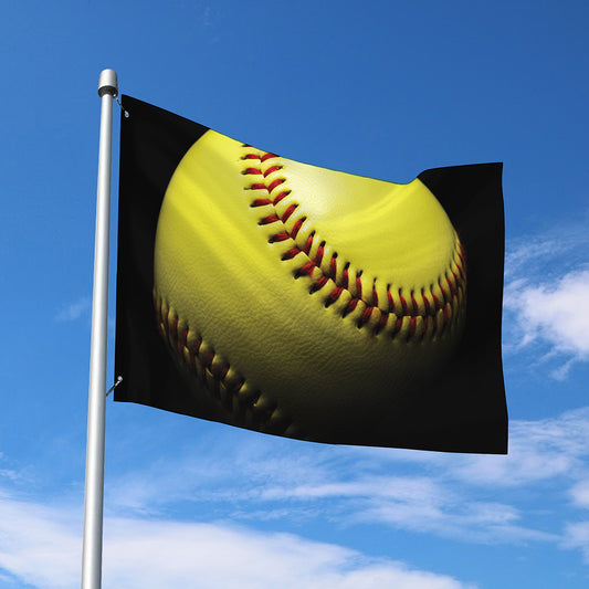Yellow Softball Ball Print Polyester Flag